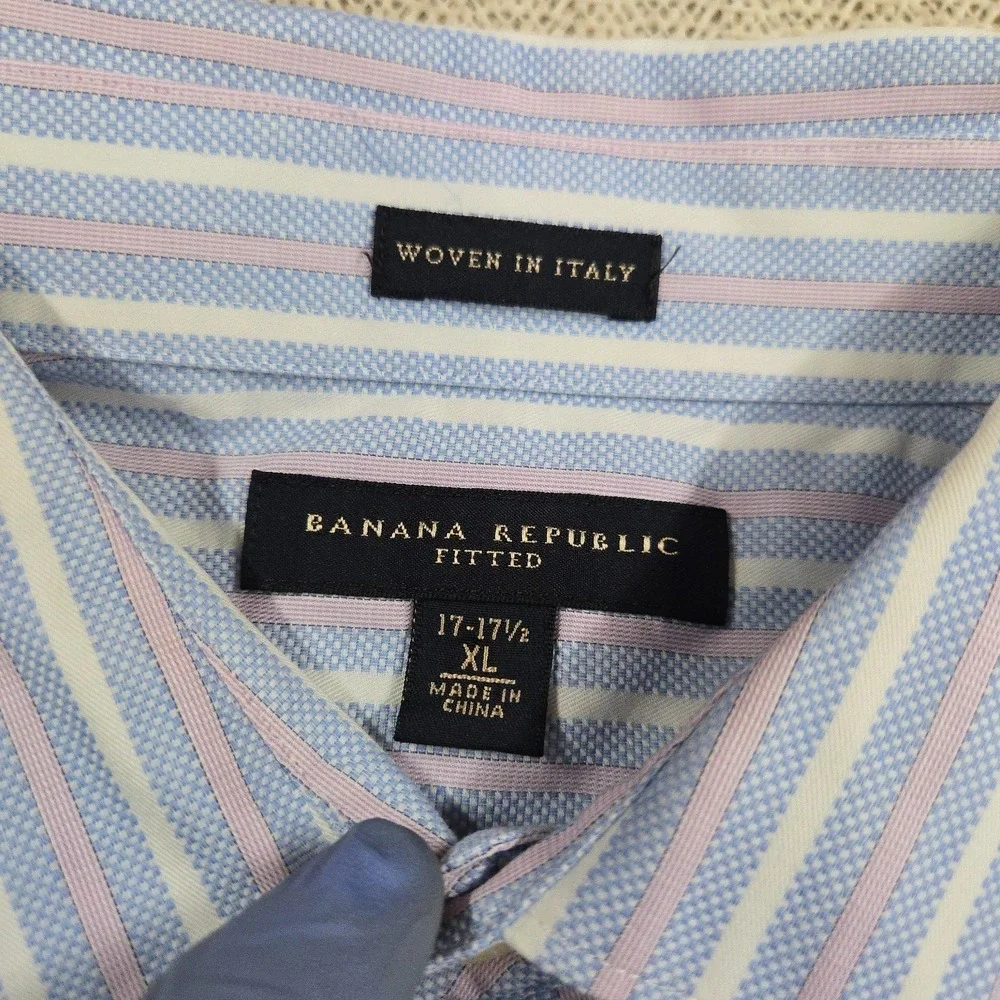Banana Republic Shirt Mens XL Blue Stripe French Cuff Long Sleeve Button Up Down